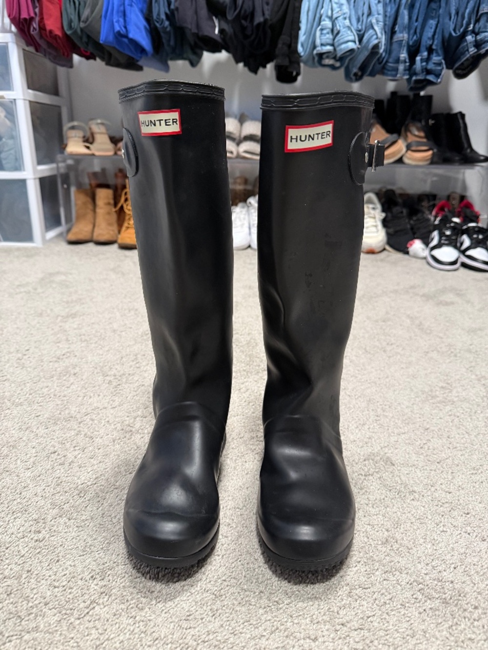Hunter black rain boots US 6